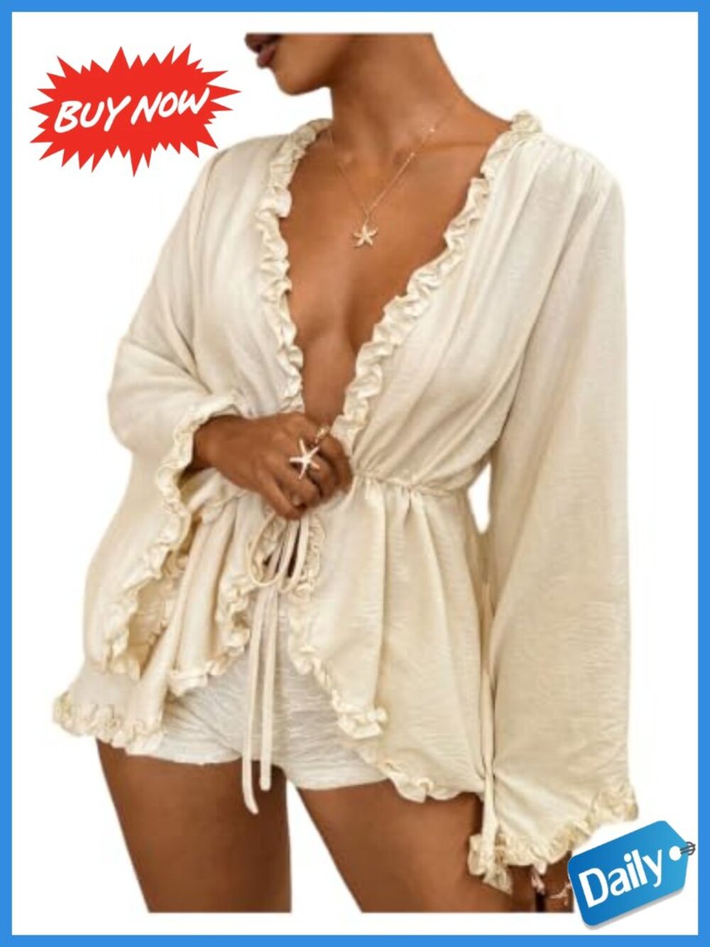 Verdusa Women's Ruffle Peplum Blouse Tie Front Long Sleeve Shirt